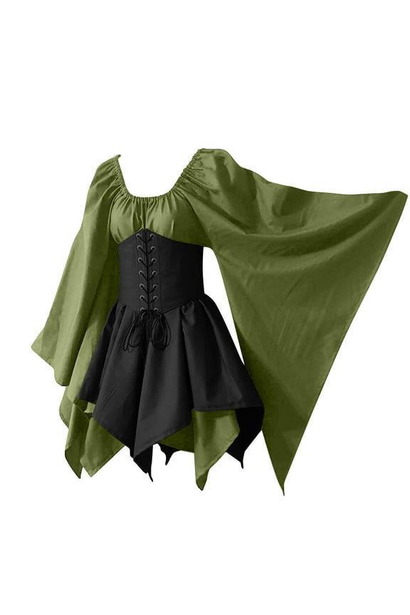 Dresses for Women,Women's Costumes Gothic Retro Long Sleeve Corset Dresses Long Sleeve Knee-High Dress