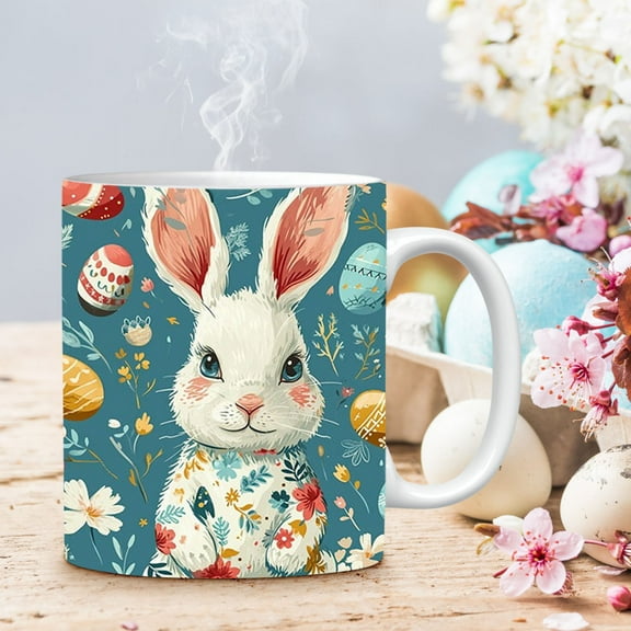 PATLOLLAV Easter Coffee Mug,Easter Rabbit Easter Egg Cross Print Pattern ,Just A Easter Ceramic Coffee Mug Cup Idea Cute Animal Easter Gifts For Women Girls Family Members