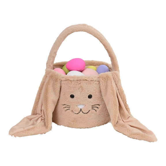 PATLOLLAV Easter Egg Hunting Baskets ,Plush Easter Bunny Baskets with Long Ears Personalized Bunny Easter Candy Buckets Gift Bags for Kids,Brown