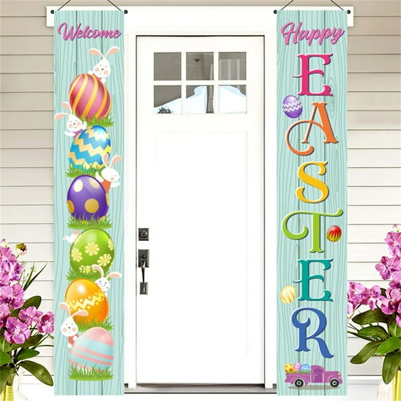 PATLOLLAV Easter Porch Banner Bunny Egg Rabbit Gnome Daisy Party Front Door Sign Wall Hanging Spring Decorations and Supplies for Home Office Farmhouse Holiday Decor