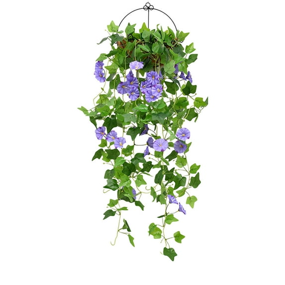 PATLOLLAV Fake Hanging Morning Glory Plants & Flowers with Basket Artificial Hanging Flowers Silk Flowers Hanging Decor for Front Porch Home Garden Balcony Room Decor