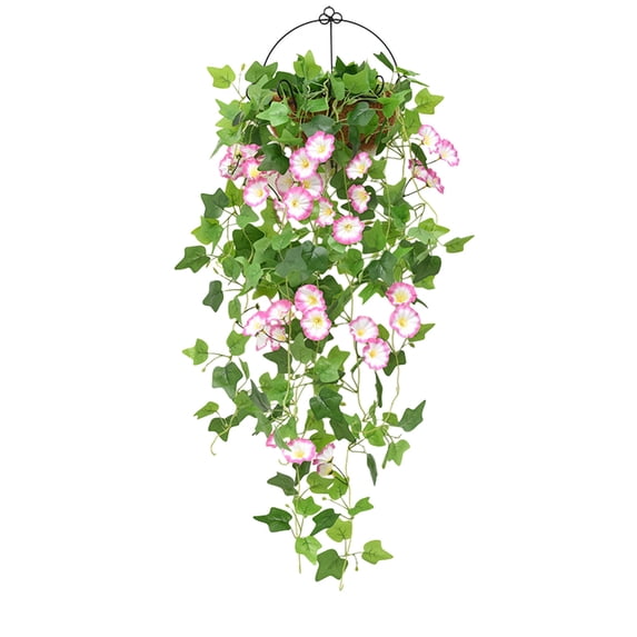 PATLOLLAV Fake Hanging Morning Glory Plants & Flowers with Basket Artificial Hanging Flowers Silk Flowers Hanging Decor for Front Porch Home Garden Balcony Room Decor