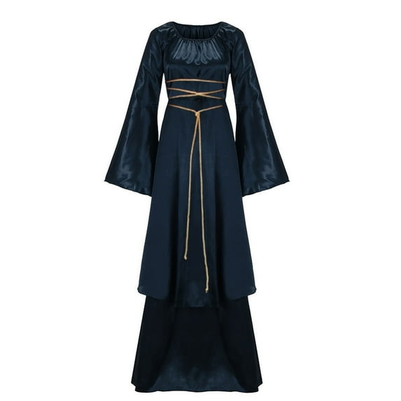 PATLOLLAV Fall Clothes for Women 2022,Womens Casual Halloween Long Sleeve Splicing Solid Gothic Cosplay Dress Navy M