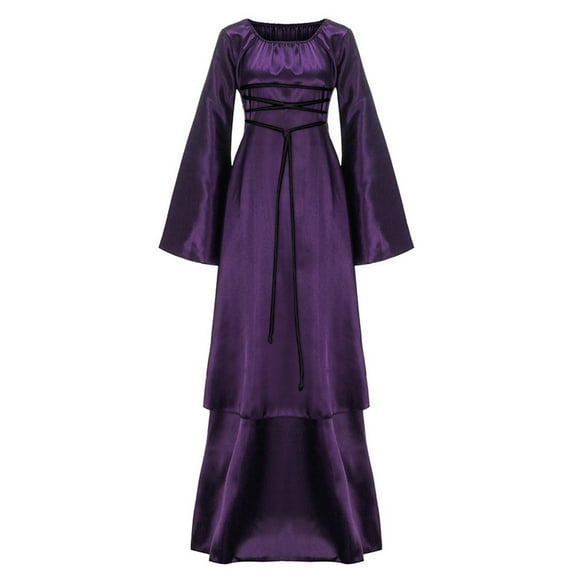 PATLOLLAV Fall Clothes for Women,Womens Casual Halloween Long Sleeve Splicing Solid Gothic Cosplay Dress Purple M