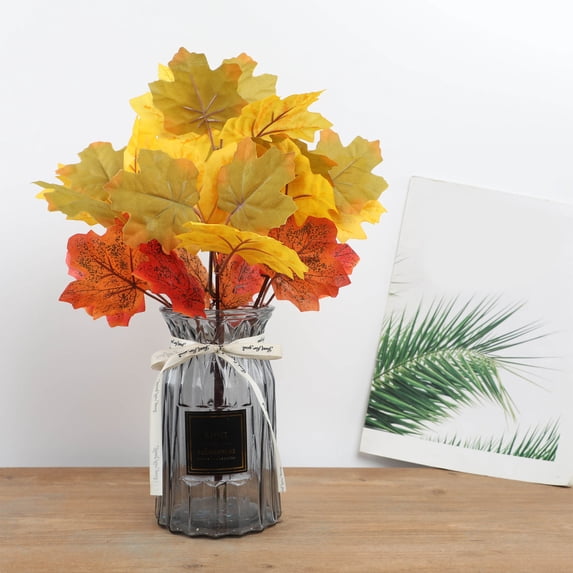 PATLOLLAV Fall Decoration Maple Leaf Bunch,15.7 Inch Artificial Maple Leaves Branches Faux Fall Fake Autumn Leaves for Thanksgiving Table Centerpieces Ornament