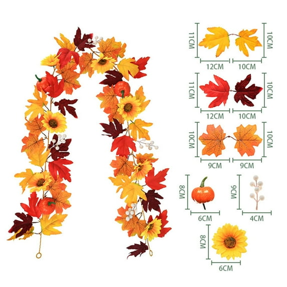 PATLOLLAV Fall Decoration Wreath,Artificial Maple Leaf Sunflower Pumpkin Garland Hanging Vine Decoration Autumn Fall Wedding Party Thanksgiving Home Decor,68.89 inch,Fall Clearance