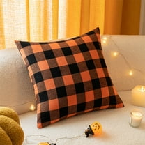 PATLOLLAV Fall Halloween,Buffalo Farmhouse Plaids Accent Throw Pillow Covers Polyester Linen Outdoor Cushion Case for Sofa Couch Orange and Black Plaid Pillow Case,17.7 x 17.7 Inch