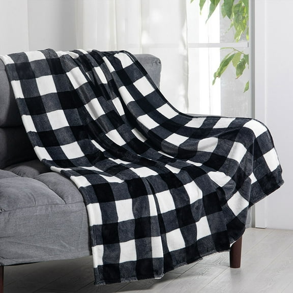 PATLOLLAV Fleece Throw Blanket for Couch Sofa Bed,Buffalo Plaid Decor Black and White Checkered Blanket, Cozy Fuzzy Soft Lightweight Warm Blankets for All Seasons,51.2×59.1in