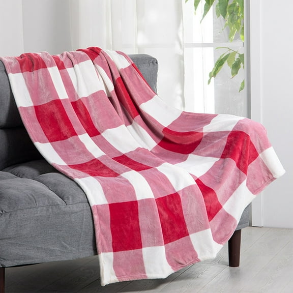 PATLOLLAV Fleece Throw Blanket for Couch Sofa Bed,Buffalo Plaid Decor Red and White Checkered Blanket, Cozy Fuzzy Soft Lightweight Warm Blankets for All Seasons,51.2×59.1in