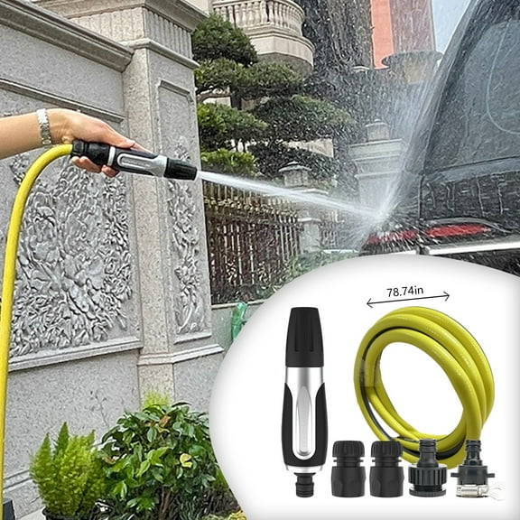 PATLOLLAV Garden Hose 78.74", Plastic Hose with Nozzle and 4 Quick Connectors, Labor Saving Leakproof Garden Hose Sprayer Set for Watering Garden, Washing Cars and Showering Pets