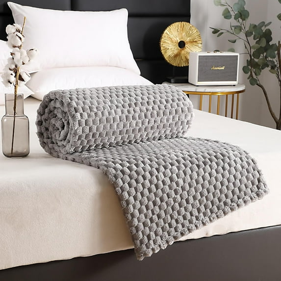 PATLOLLAV Gray Flannel Fleece Throw Blanket 27.6x39inch,3D Jacquard Fuzzy and Warm Blanket for Couch,Sofa,Bed,Chair,Soft Touch Cozy Lightweight MustardThrow for All-Season Home Decor