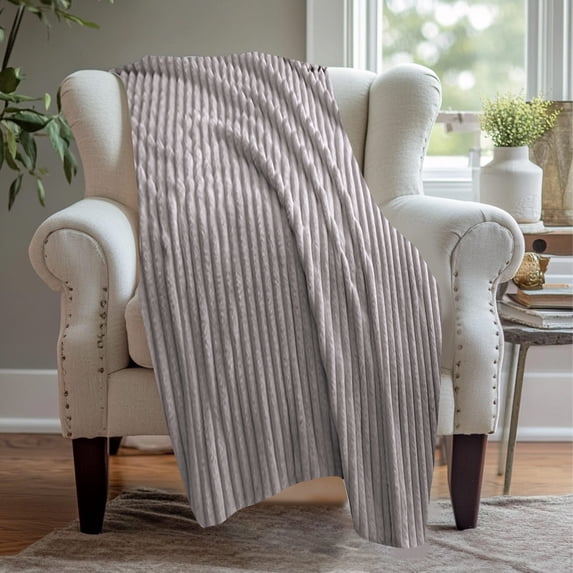 PATLOLLAV Gray Fleece Throw Blanket for Couch,3D Ribbed Jacquard Soft Warm Decorative Fuzzy Blanket,Thick Double Layer B;anket,Fluffy,Plush Throw Blankets for Bed, Sofa,27.55×39.37inch