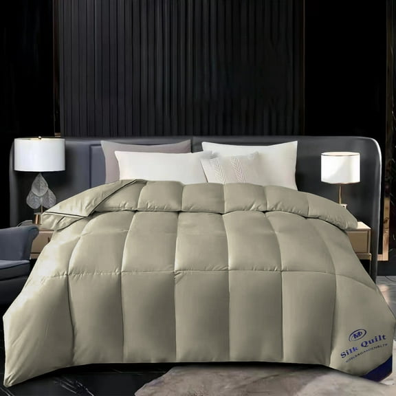 PATLOLLAV Gray Goose Down Comforter Thickened Winter Quilt,78.7x 59 Inch Size Goose Down Fiber Waterfowl Feather Fiber Comforter Duvet, Cotton Cover,Fill Weight,Baffle Box Design