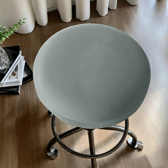 PATLOLLAV Gray Solid Color Elastic Milk Silk Round Stool Cover,Bar Lift Chair Cover,Waterproof Round Bar Stool Seat Covers Bar Chair Covers Washable Stool Cushion Slipcovers