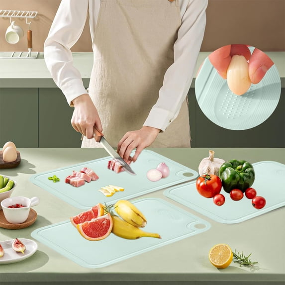 PATLOLLAV Green Cutting Board for Kitchen,Non Slip Plastic Cutting Board with Juice Groove - Large and Small Plastic Cutting Boards For Kitchen Essentials,9.8x7.2inch