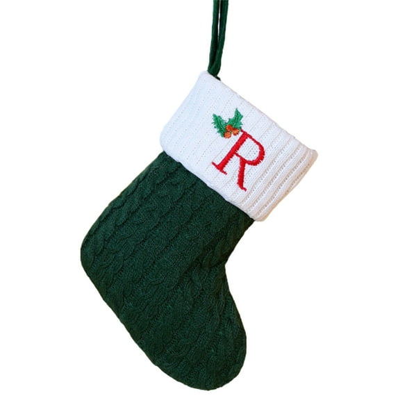 PATLOLLAV Green Mini 26 Letters Stocking Gift Bag,Green Christmas 26 Letters Knit Stockings with White Cuffs Cute Xmas Alphabet Decorations for Home Family Fireplace Hanging Gifts DIY