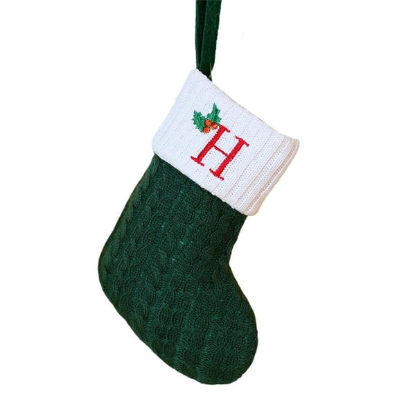 PATLOLLAV Green Mini 26 Letters Stocking Gift Bag,Green Christmas 26 Letters Knit Stockings with White Cuffs Cute Xmas Alphabet Decorations for Home Family Fireplace Hanging Gifts DIY