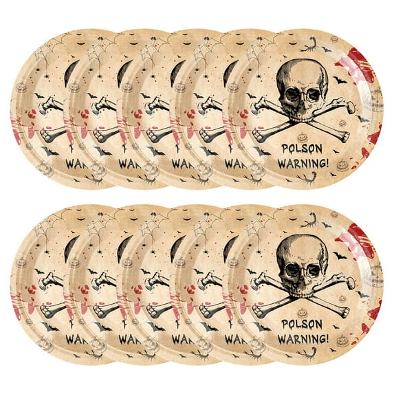 PATLOLLAV Halloween Bat Party Supplies Tableware Set,Bat Scary Hand Prints Disposable Paper Plates Straws Cup Forks Tablecloth Dinnerware for Halloween Party,9Inch 10Pcs Plate