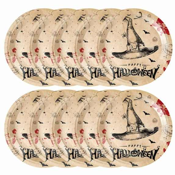 PATLOLLAV Halloween Bat Party Supplies Tableware Set,Zombie Bat Scary Hand Prints Disposable Paper Plates Straws Cup Forks Tablecloth Dinnerware for Halloween Party,7Inch 10Pcs Plate