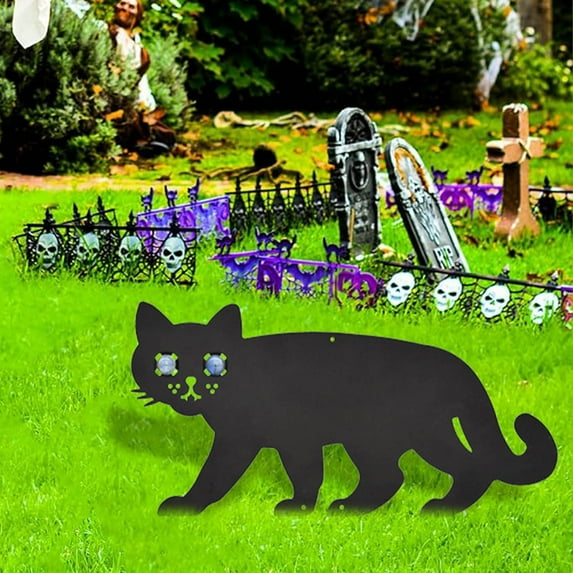 PATLOLLAV Halloween Decorations Yard Signs,Large Halloween Black Cat Garden Signs with Stakes for Outdoor,Scary Black Cat Silhouette Statue for Garden Patio Decor Halloween Party Supplies