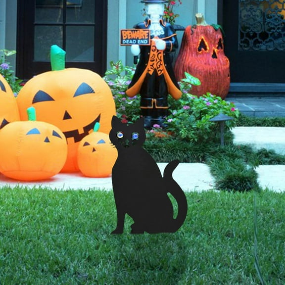 PATLOLLAV Halloween Decorations Yard Signs,Large Halloween Black Cat Garden Signs with Stakes for Outdoor,Scary Black Cat Silhouette Statue for Garden Patio Decor Halloween Party Supplies
