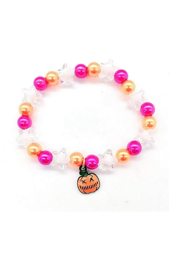 Halloween Hand Beaded Hand Decorated Pumpkin Halloween Orange Bracelet Happy Halloween Stretch Bracelets Set Holiday Jewelry Gift