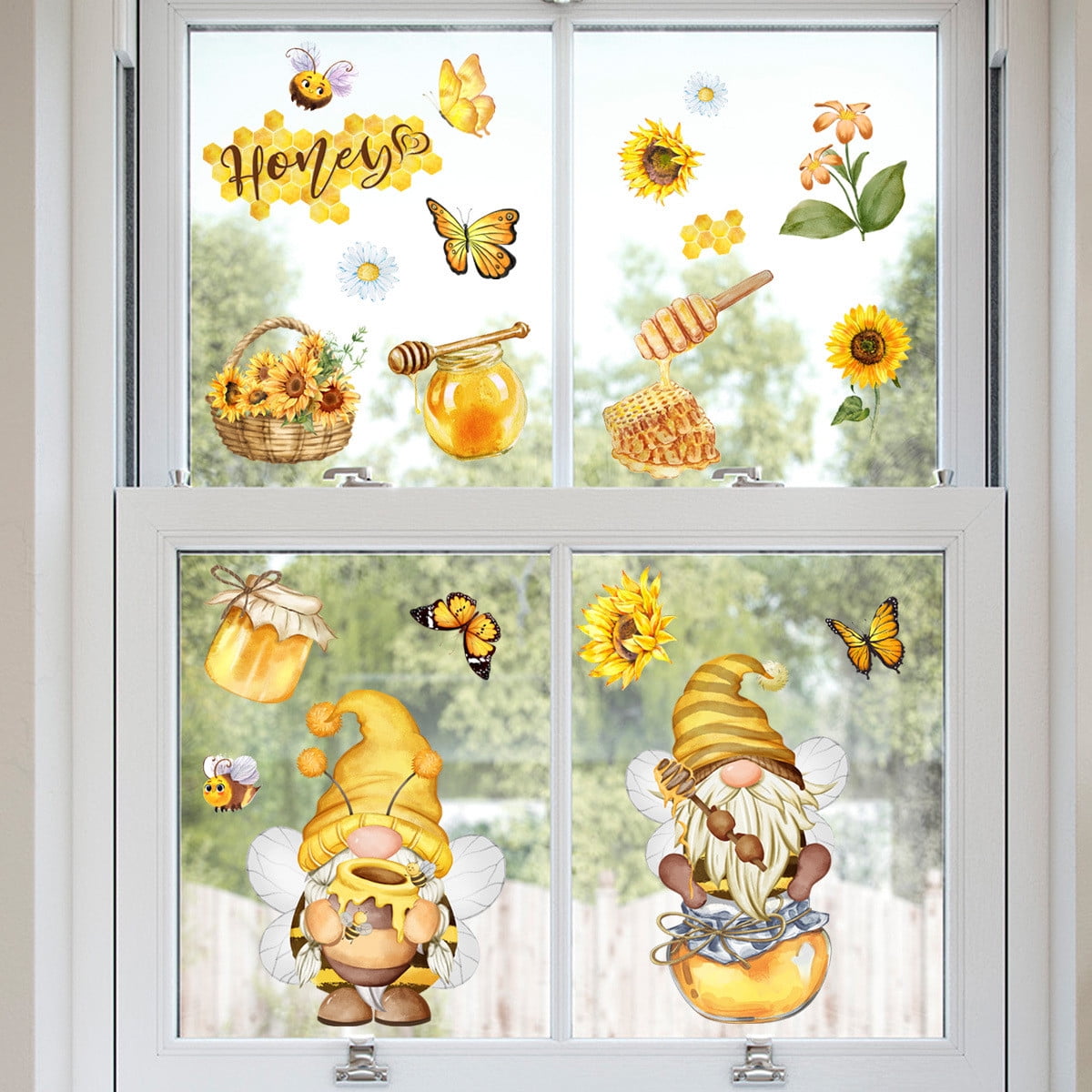 PATLOLLAV Honey Bumble Bee Window Clings for Glass Gnome Bee Sunflowers Spring Window Stickers Sweet as Can Bee Themed Summer Spring Window Decals Design for Festival Party Supplies