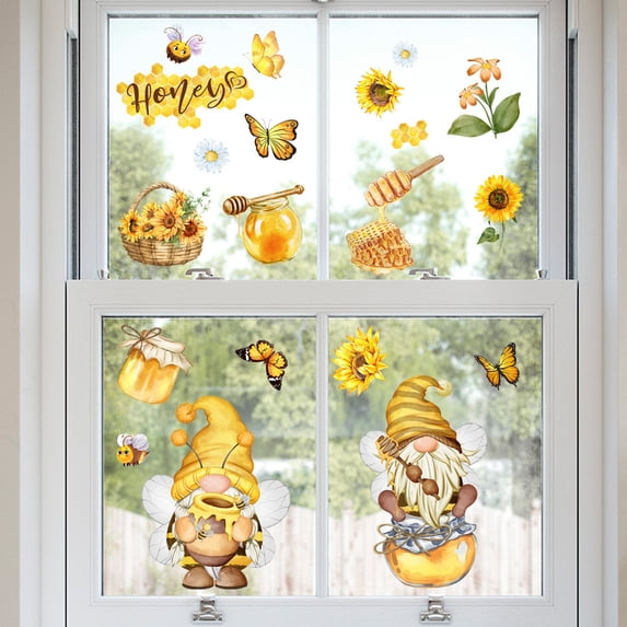 PATLOLLAV Honey Bumble Bee Window Clings for Glass Gnome Bee Sunflowers ...