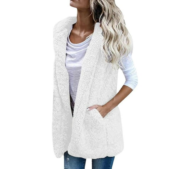 PATLOLLAV Jacket for Women 2022,Women's Tops Solid Vests Outerwear Warm Fleece Comfy Warm Hoodie Jacket Coat with Pockets