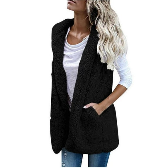 PATLOLLAV Jacket for Women 2022,Women's Tops Solid Vests Outerwear Warm Fleece Comfy Warm Hoodie Jacket Coat with Pockets