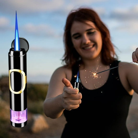 PATLOLLAV Jet Torch Lighter,Luminous Transparent Window Windproof Lighter,Cigare Lighter Refillable Butane Windproof Gas Flame Slim Mini Lighter Good for BBQ Cigar Cigarette Candle