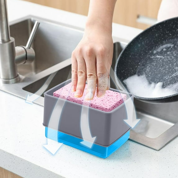 PATLOLLAV Kitchen Dish Soap Dispenser with Sponge Holder,Press Soap Box,2-in-1 Countertop Soap Pump Dispenser,for Kitchen Sink Dishwashing Soap Dispenser,Inventory Clearance