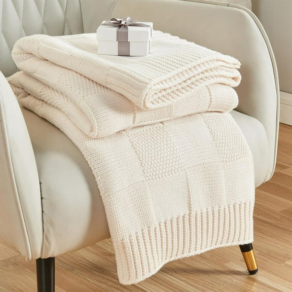 PATLOLLAV Knitted Throw Blanket for Couch,Bed and Sofa,Ultra Soft Blanket with Tassels,White Throw Blanket,63×51.2 Inches Lightweight and Cosy Home Decor