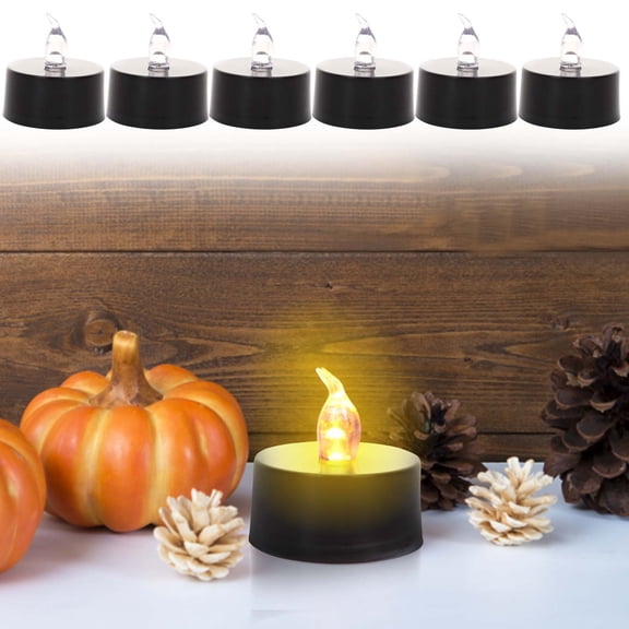 PATLOLLAV LED Tea Lights,24 Pcs Flickering Flameless Electric Tea Lights,Warm White,Battery Operated Tea Lights for Decoration(24 Pack, Warm Yellow Light, Black Base)