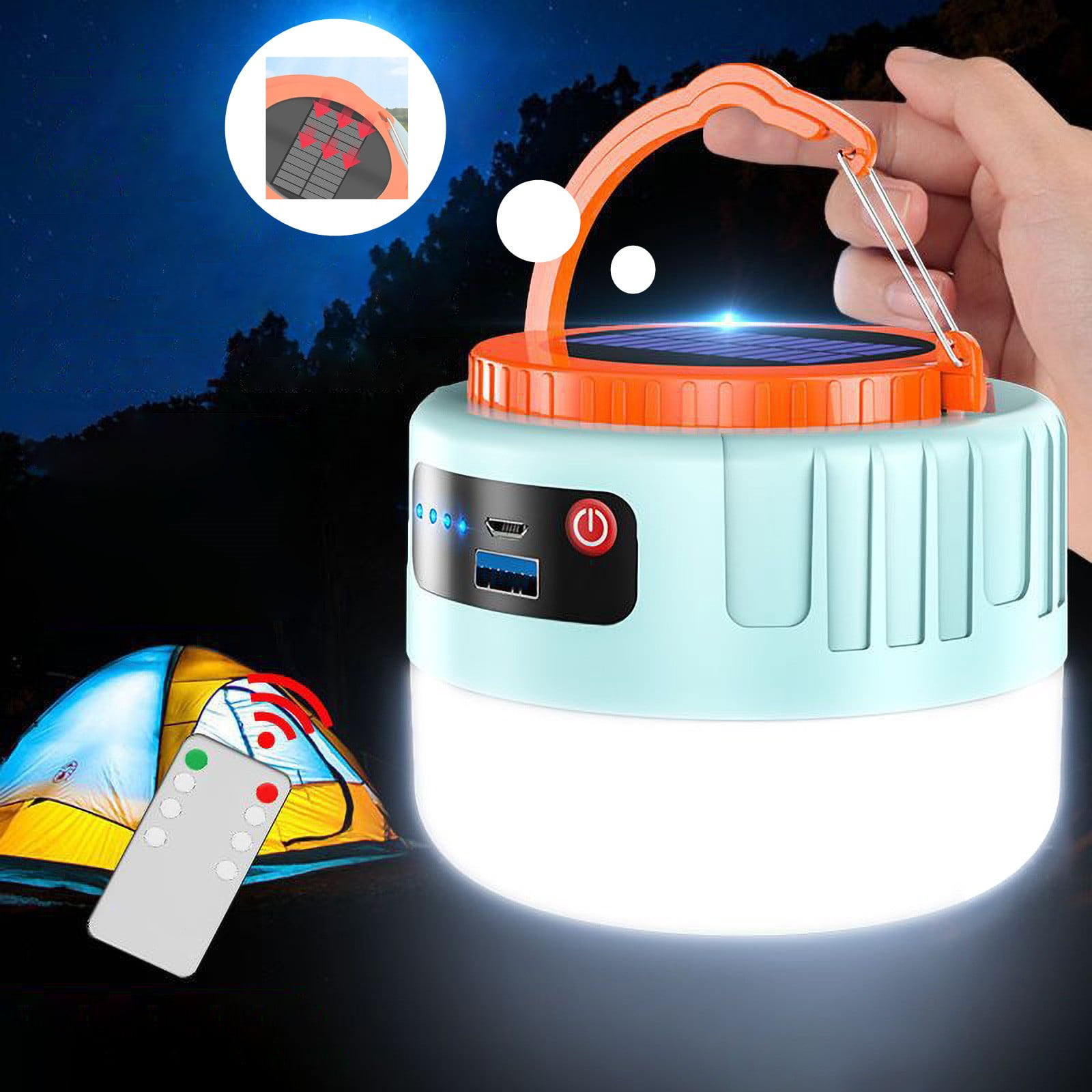 PATLOLLAV Lantern LED Solar Lamp, 3in 1 Multifunctional Remote Control Tent Camping Light 10W Rechargeable Remote Control Hanging Electric Lamp 5 Light Modes Waterproof Outdoor