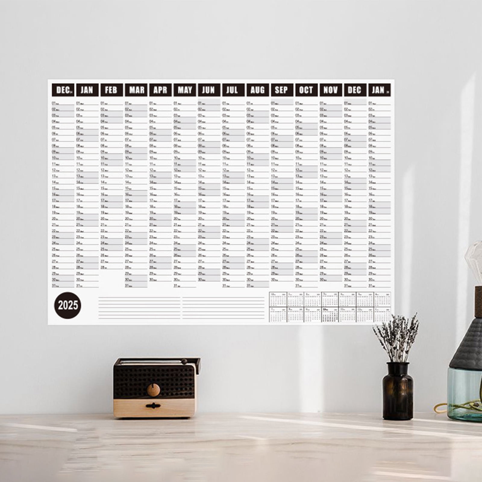 PATLOLLAV Large Yearly Wall Calendar 2025,Full Year Calendar One Page