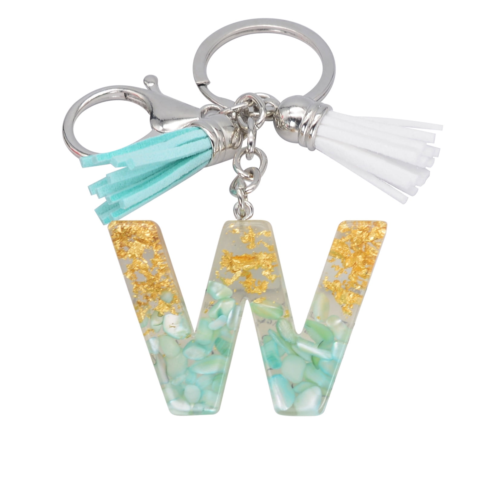 Gierzijia Initial Letter Keychain - Blue Gold Foil Stone Resin Alphabet Key Ring, Bag Charm For Women