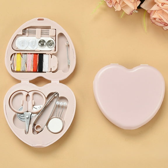 PATLOLLAV Love Heart Shaped Sewing Kit,Mini Travel Portable Sewing Tool Kits Box for Beginner Emergency Sewing Repair Kit DIY Sewing Supplies with Threads Scissors Hand Sewing Needles