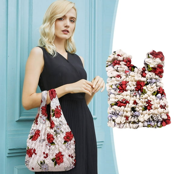 PATLOLLAV Magic Stretch Bag Pleated Bag for Women Men,Portable Collapsible Handheld Pleated Bag,Shopping Bag,Large Capacity Reusable Portable Bag for Groceries Shopping Travel