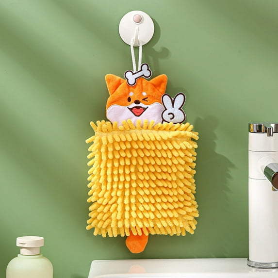 PATLOLLAV Orange Cute Fox Hand Towel Chenille Hand Towel Ball Ultra Soft and Highly Absorbent Thick Hanging Children Hand Towel Quick Drying Bathroom Towel Kitchen Towel