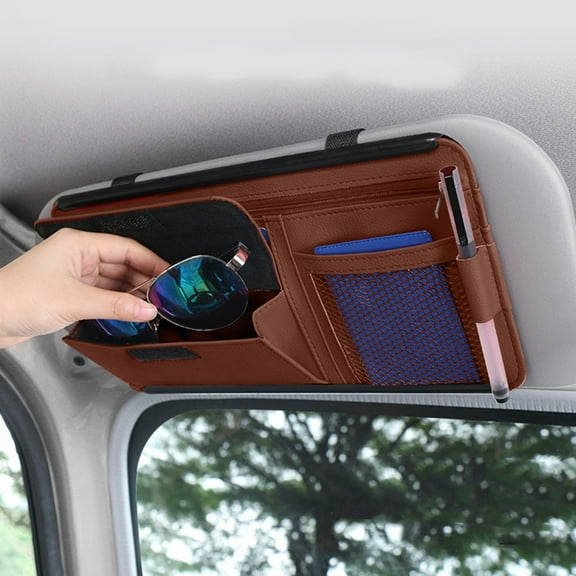 PATLOLLAV PU Leather Car Visor Organizer with Multi-Compartment Storage - Windshield Sunshade, Glasses/Card Holder for Vehicles