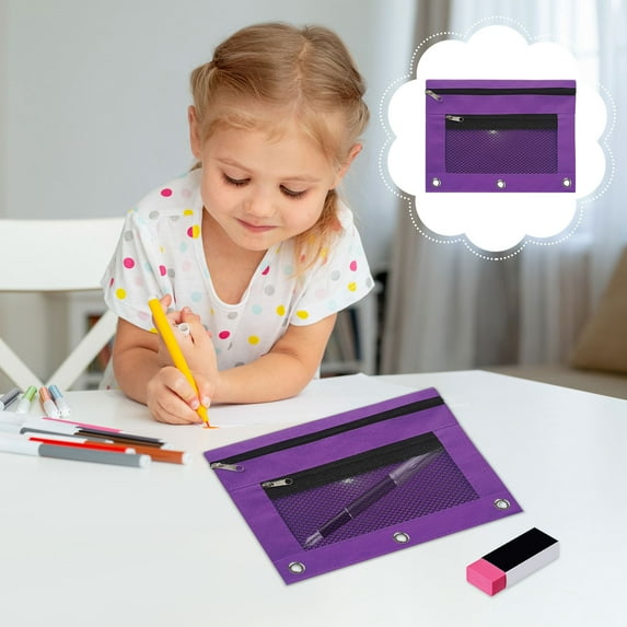 PATLOLLAV Pencil Pouch for 3 Ring Binder, Large Pencil Case Pouch with 3 Reinforced Grommets, Pen Bag, Clear Window Pencil Case, Binder Accessories