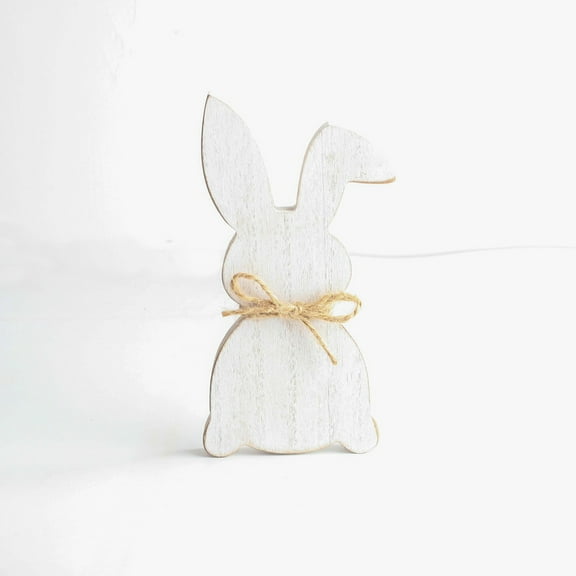 PATLOLLAV Personalized Easter Cute Wooden Bunny with Hemp Rope,Ideal Gift for Easter, Birthdays, Valentines House Warming Gift, Unique Wooden Decor Gift for Mom and Dad,White