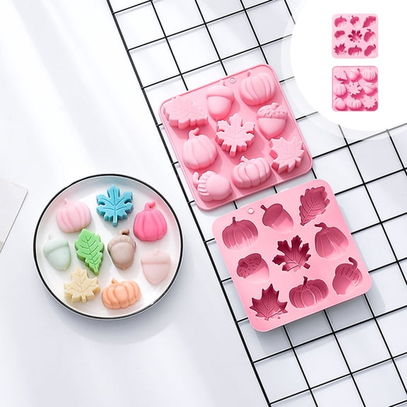 PATLOLLAV Pink 3D Pumpkin Silicone Mold,9 Holes Fall Silicone Mold Halloween Thanksgiving Candy Mold Fall Maple Leaf Acornshape Chocolate Candy Cake Pan Baking Tray Molds for Cake