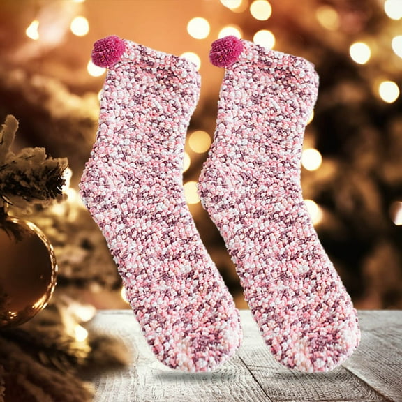PATLOLLAV Pink Christmas Warm Fuzzy Socks,Christmas Stocking Stuffers Decorating Gifts Bag,Christmas Gift for Women Super Soft Cozy Winter Slipper Socks Set Birthday Gifts For Her