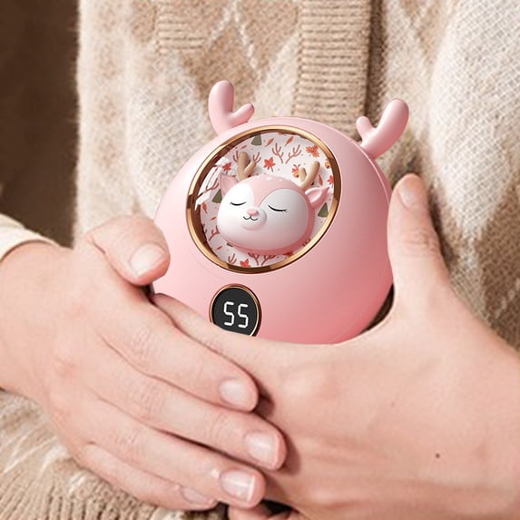 PATLOLLAV Pink Cute Deer Hand Warmers Rechargeable,Electric Handwarmers Reusable with Power Bank,Portable Hand Heater Fast Heating,Pocket Warmers for Indoor,Camping,Women Mens Gifts