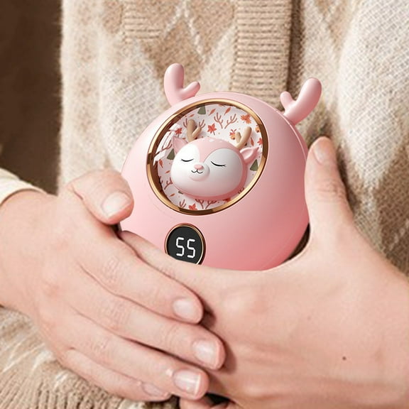 PATLOLLAV Pink Cute Deer Hand Warmers Rechargeable,Electric Handwarmers Reusable with Power Bank,Portable Hand Heater Fast Heating,Pocket Warmers for Indoor,Camping,Women Mens Gifts