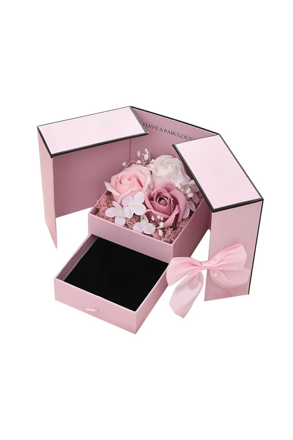 Pink Preserved Flowers Rose Double Doors Box Necklace - Eternal Rose Gift for Wife Daughter Girlfriend Valentines Day Mothers Day Anniversary Day Birthday Valentine's Day
