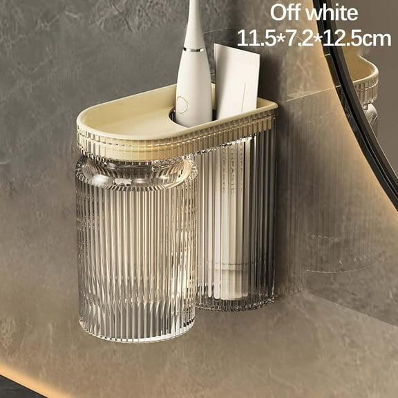 PATLOLLAV Plastic Toothbrush Holder Wall Mounted with Cup,2-in-1 Toothbrush Holders & Cups Set, Inverted Design for Easy Cleaning and draining, Stick-on Toothbrush Holder for Bathroom