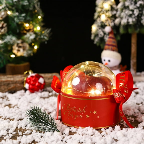 PATLOLLAV Red Christmas Apple Gift Box for Xmas Eve,Christmas Kraft Paper Gift Goody Candy Sweet Boxes, Treat Candy Boxes with Bow for Christmas Favor,Empty Box + Light